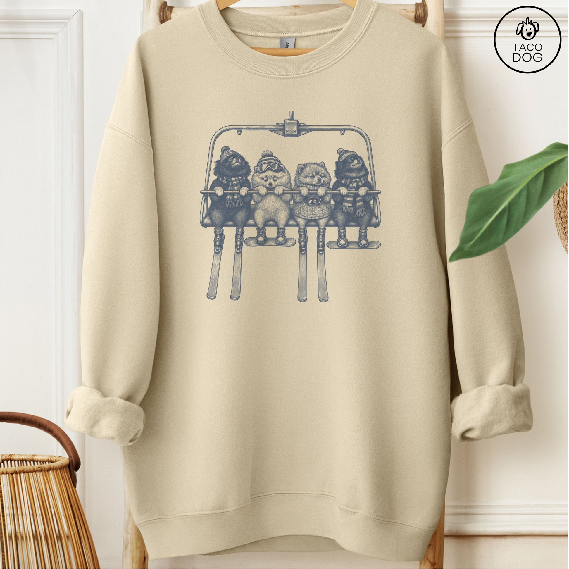 Pomeranian Chair Lift Sweatshirt Sand Taco-Dog