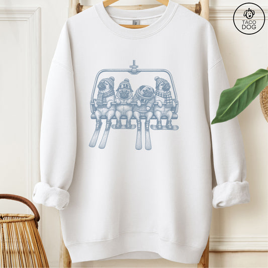 Pug Chair Lift Sweatshirt White Taco-Dog