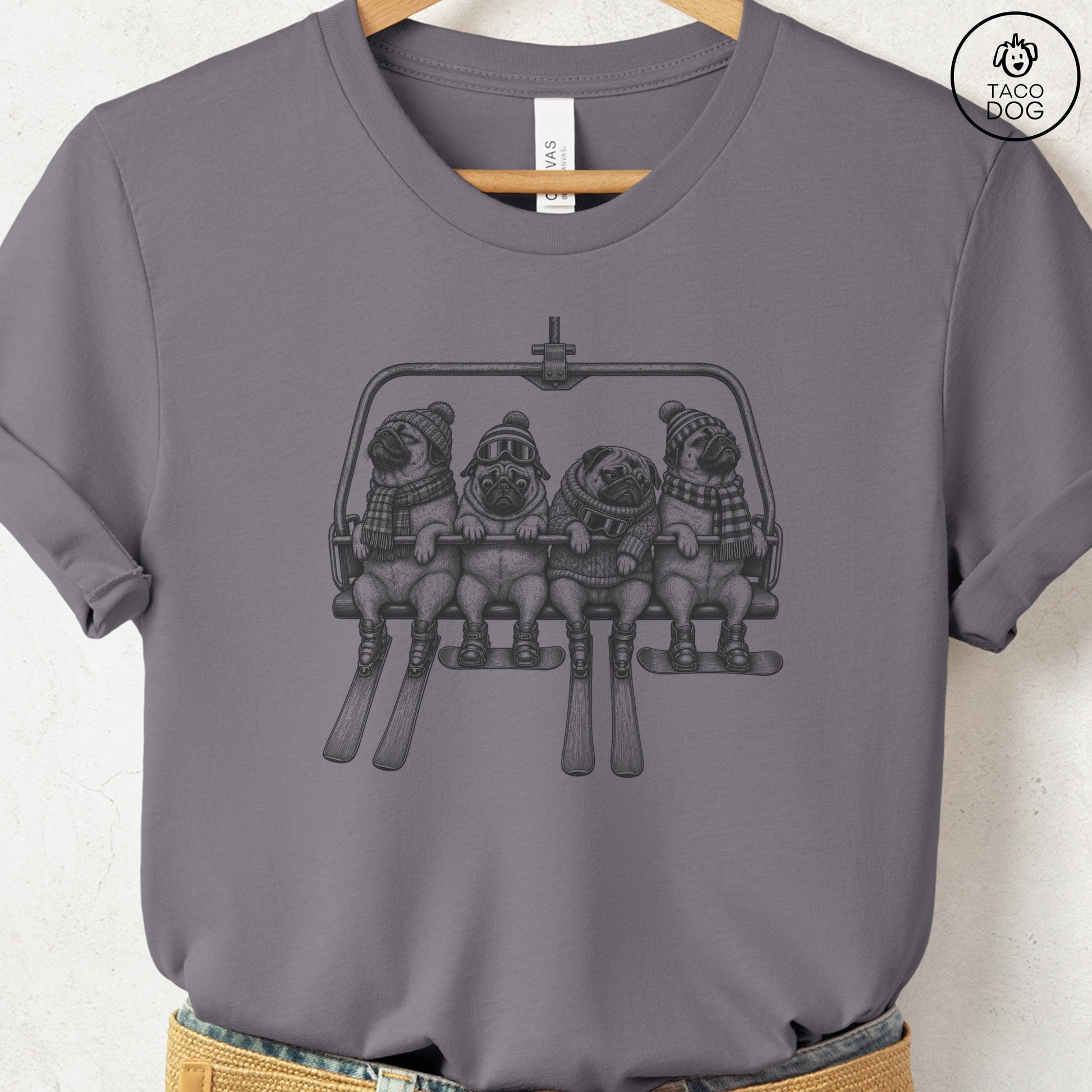 Pug Chair Lift T-Shirt Storm Taco-Dog