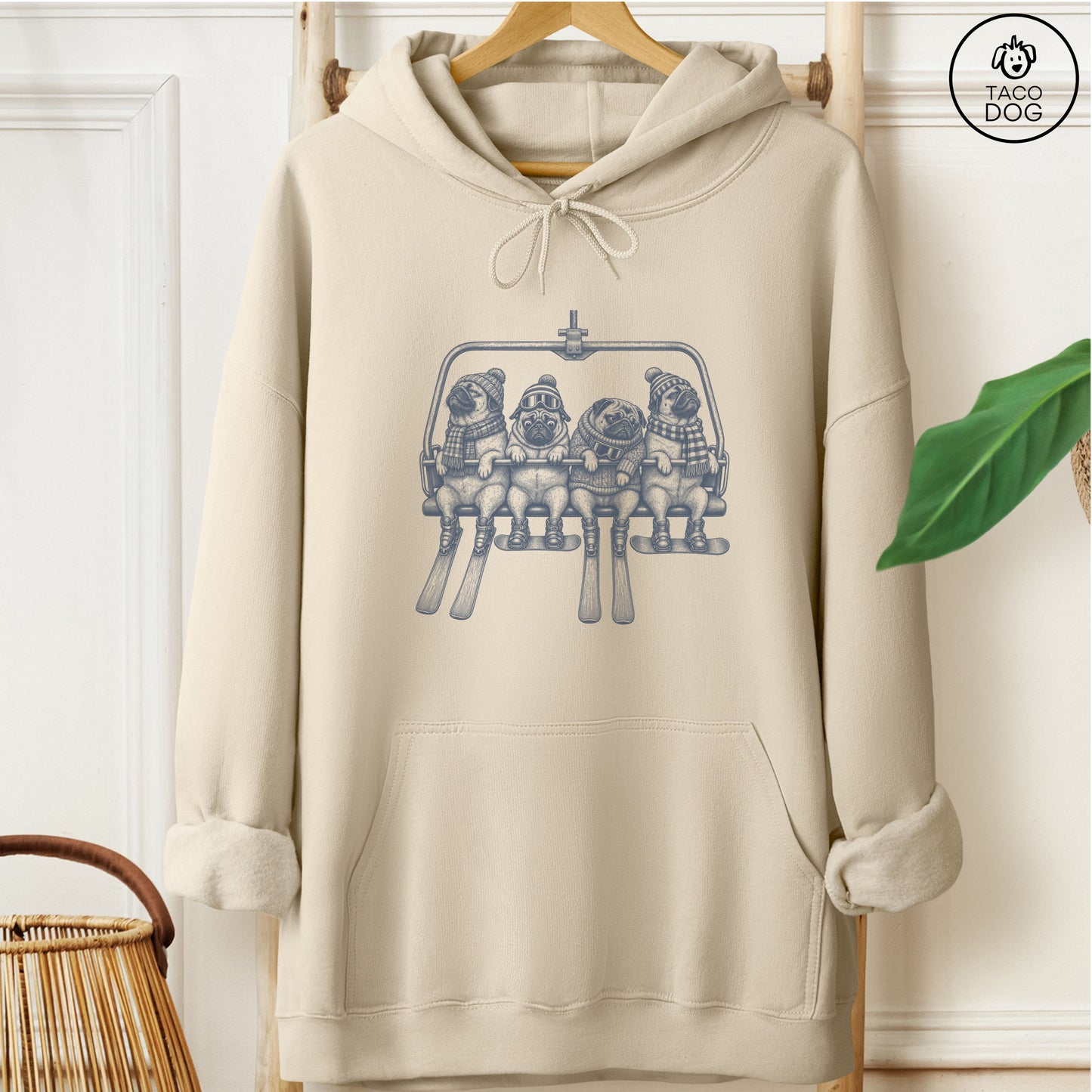 Pug Chair Lift Hoodie Sand Taco-Dog