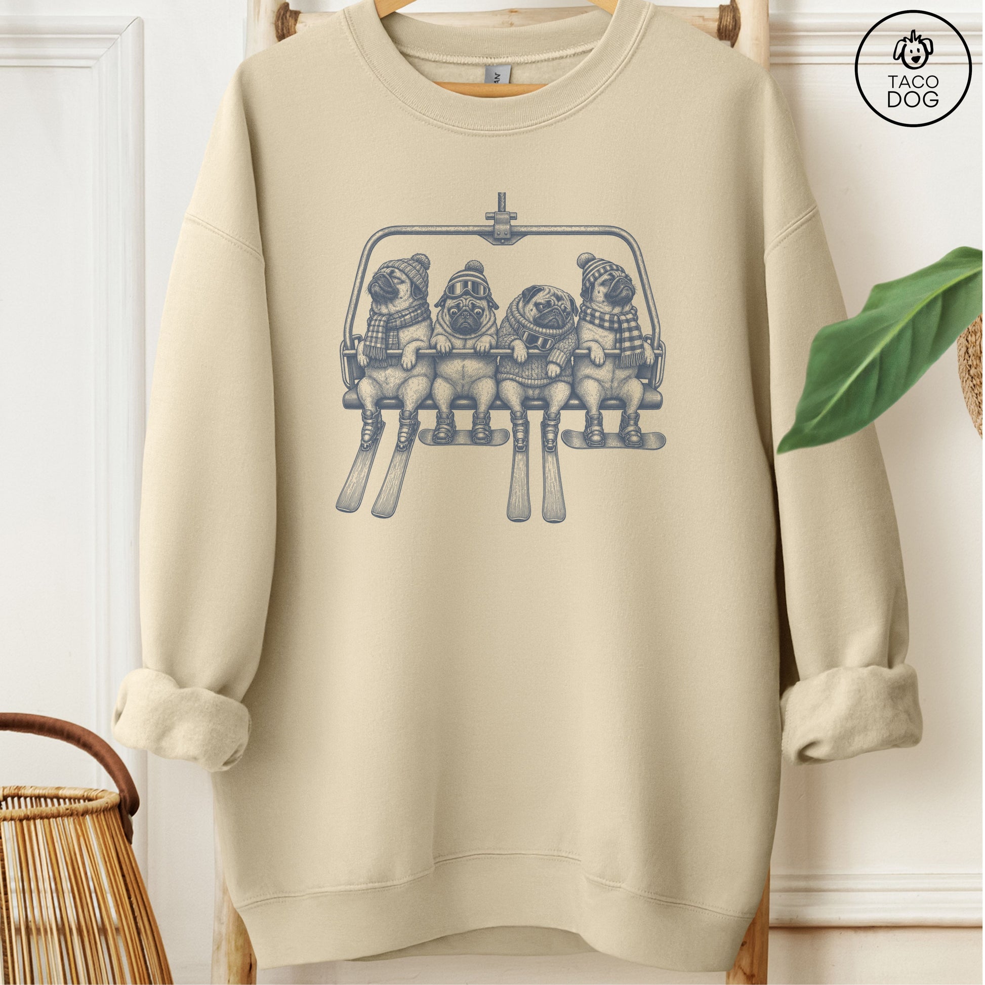 Pug Chair Lift Sweatshirt Sand Taco-Dog