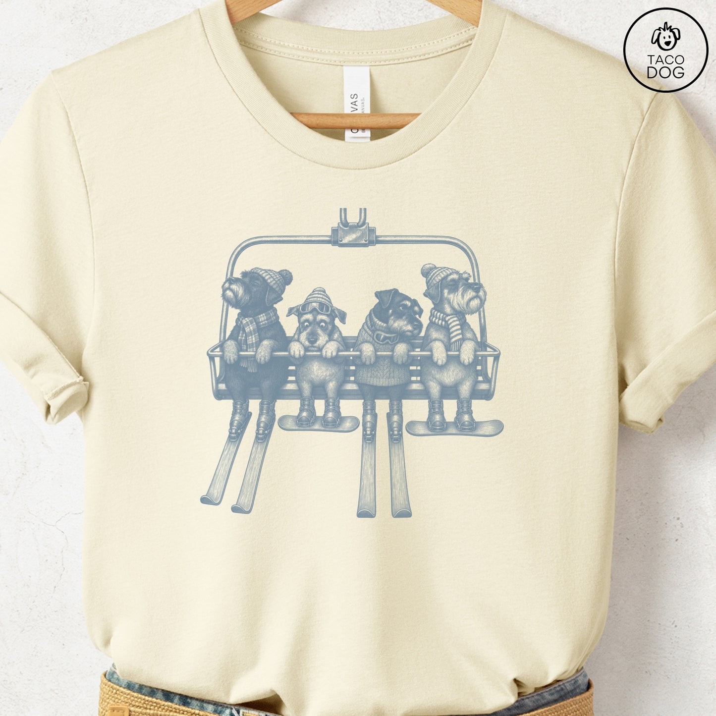 Schnauzer Chair Lift T-Shirt Natural Taco-Dog