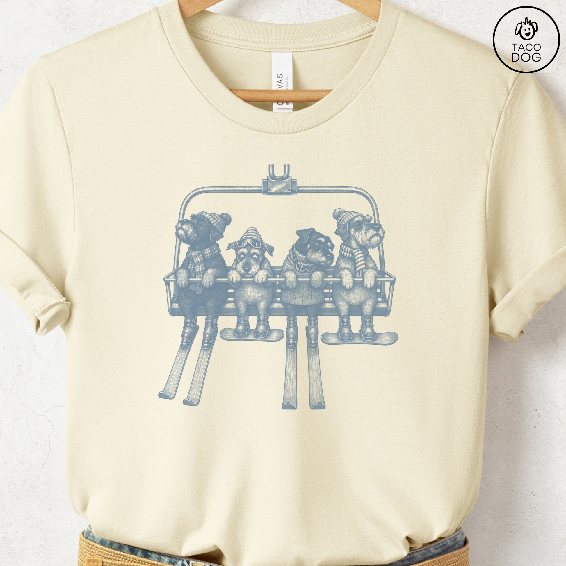 Schnauzer Chair Lift T-Shirt Natural Taco-Dog