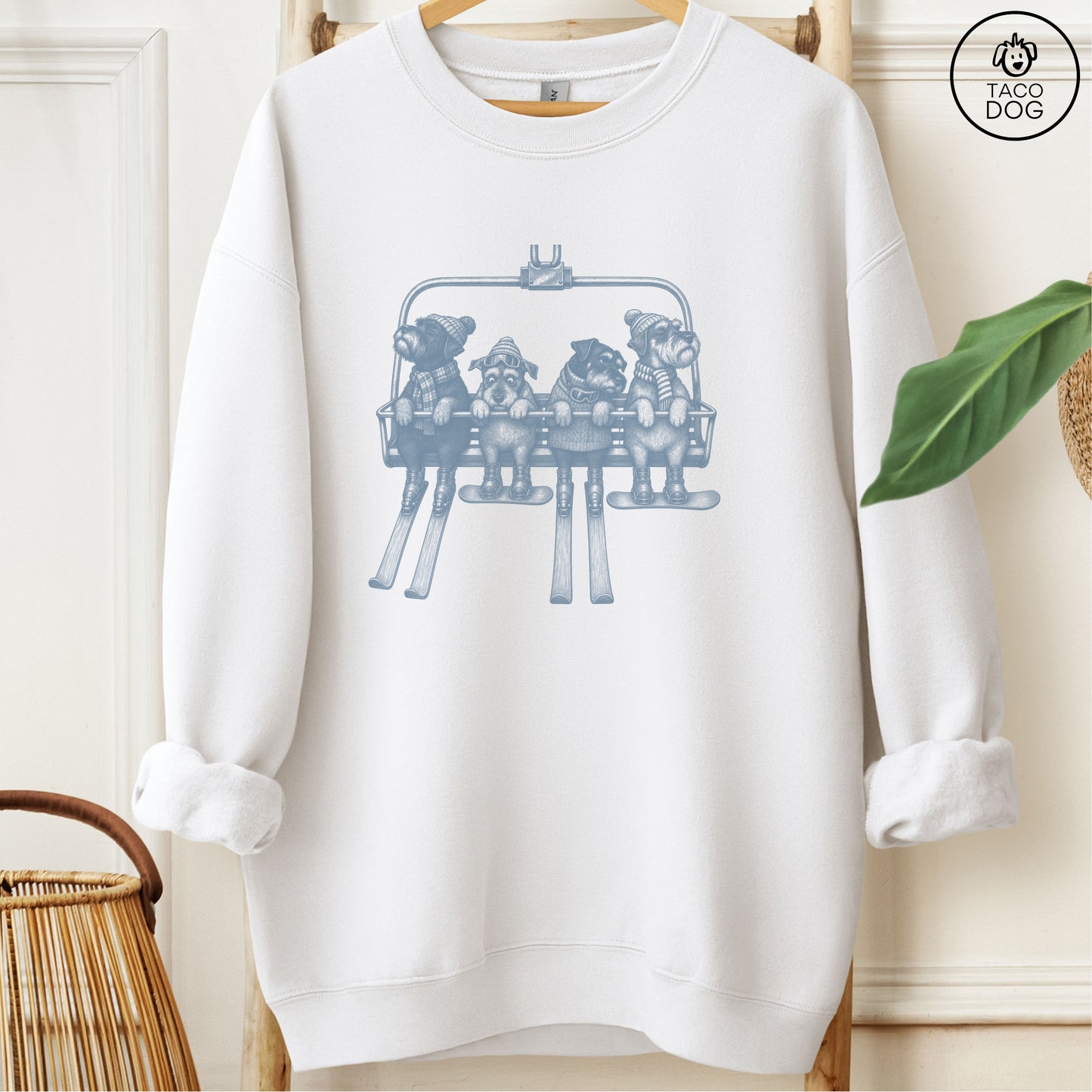 Schnauzer Chair Lift Sweatshirt White Taco-Dog