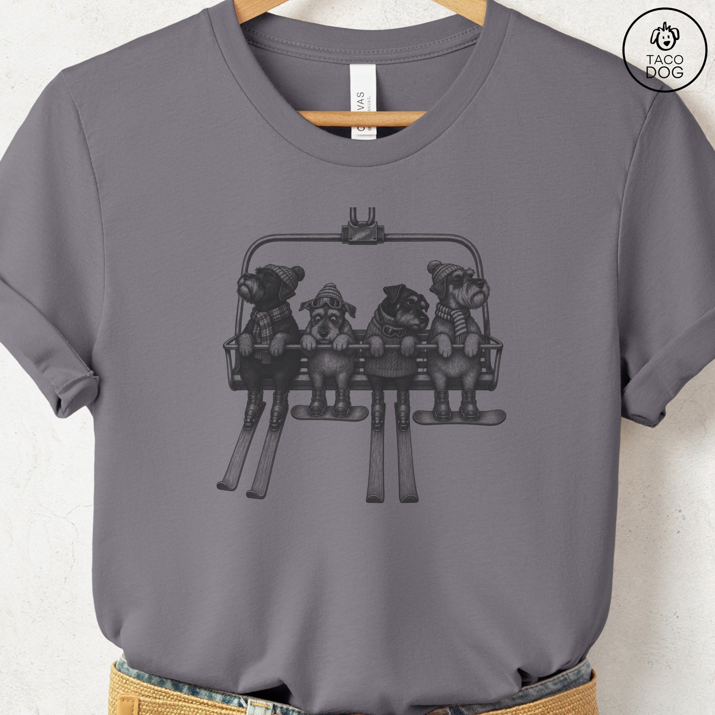Schnauzer Chair Lift T-Shirt Storm Taco-Dog