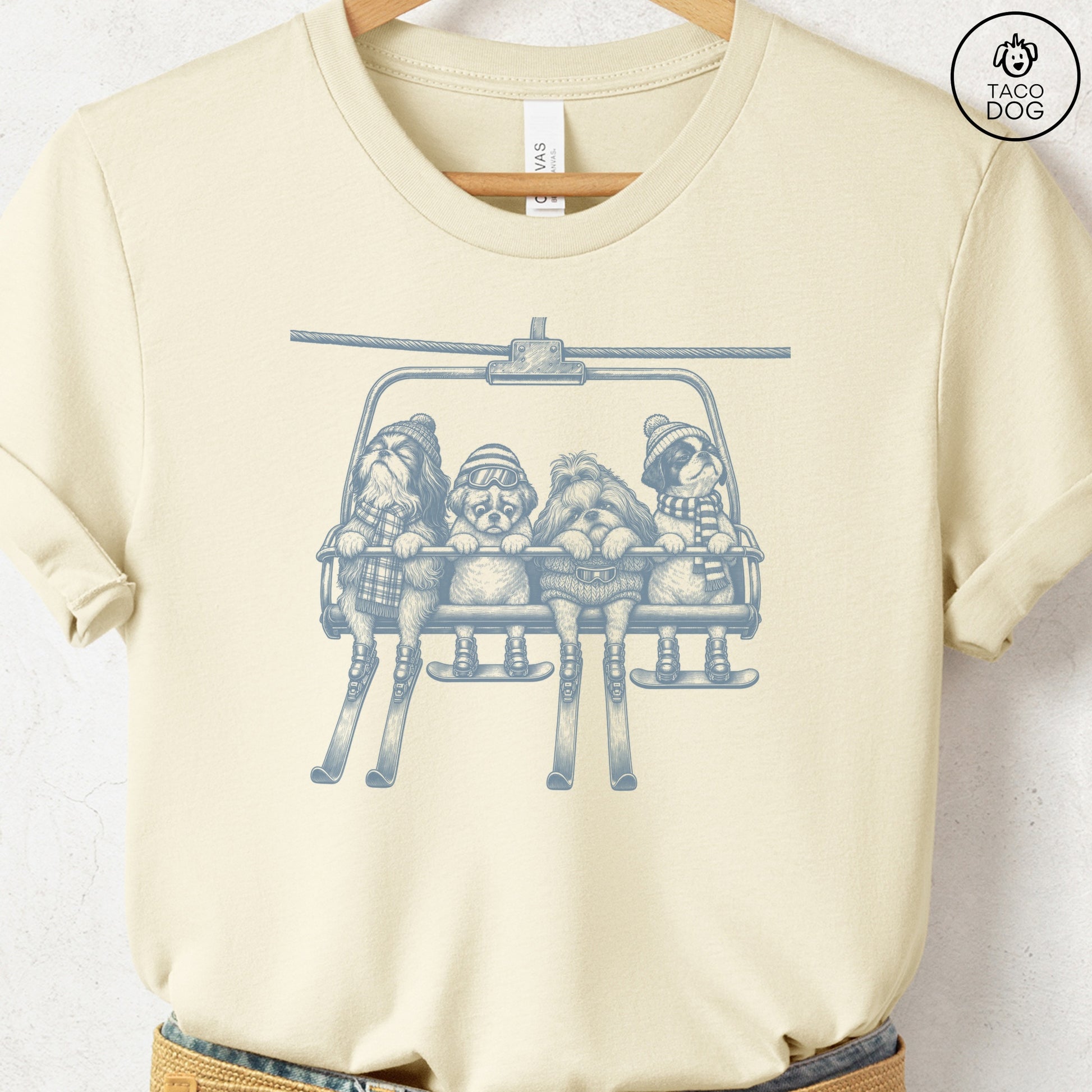 Shih Tzu Chair Lift T-Shirt Natural Taco-Dog