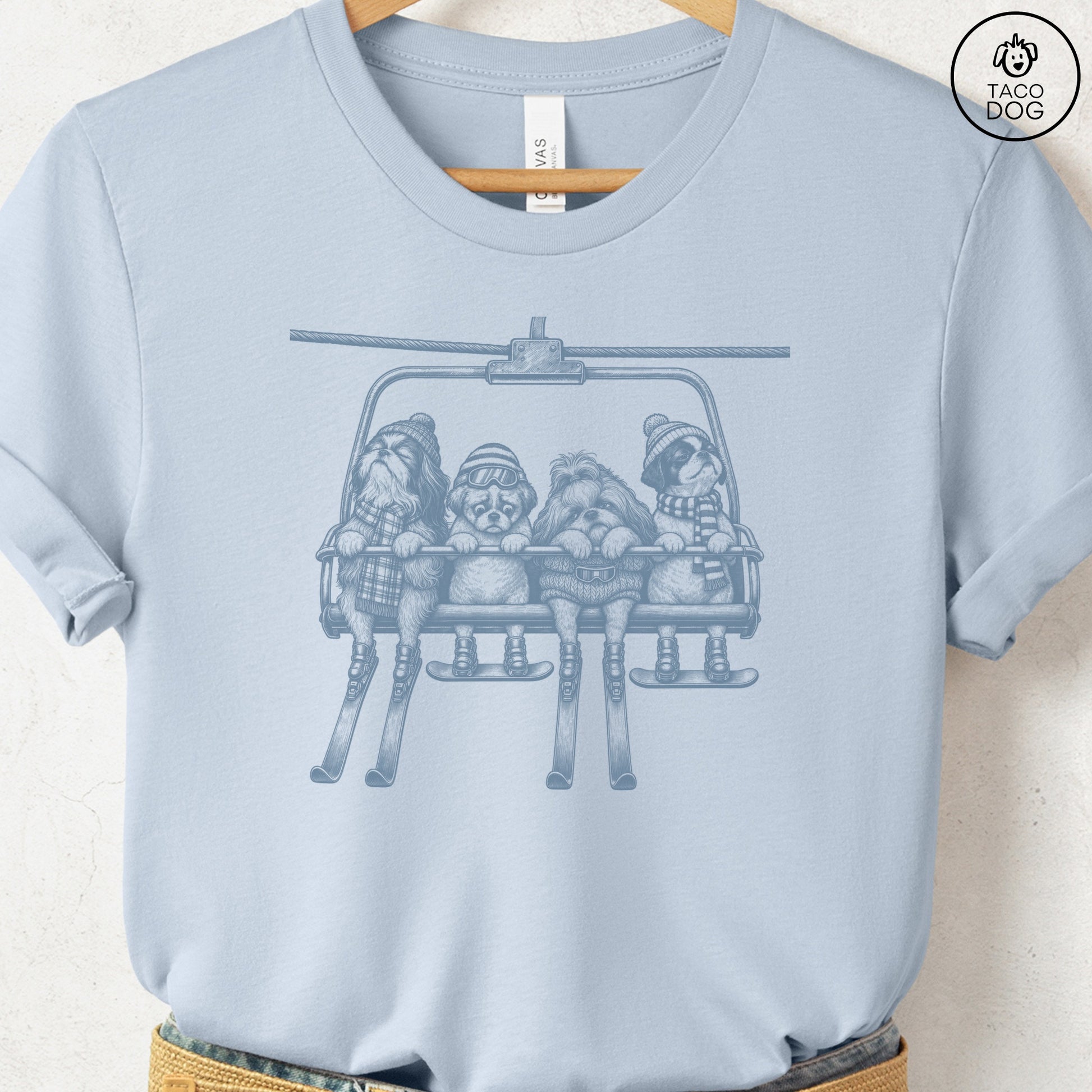 Shih Tzu Chair Lift T-Shirt Light Blue Taco-Dog