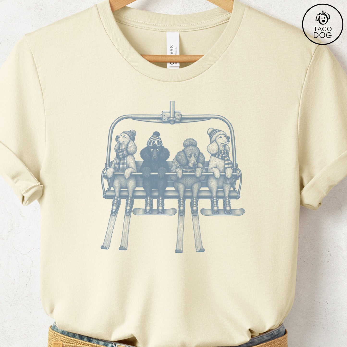 Poodle Chair Lift T-Shirt Natural Taco-Dog