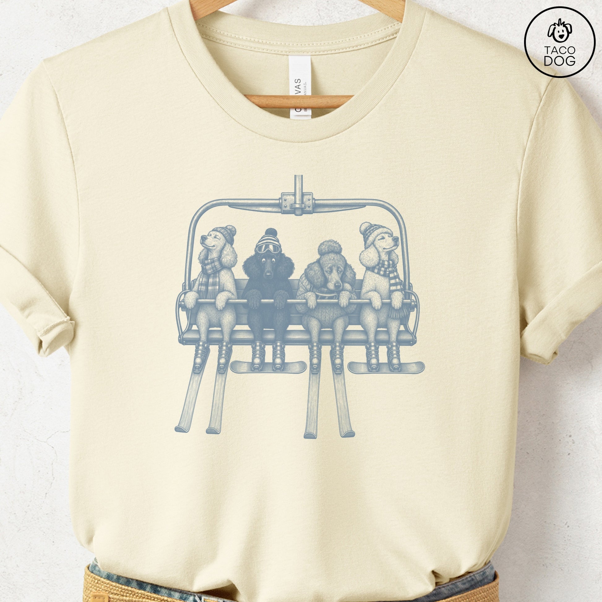 Poodle Chair Lift T-Shirt Natural Taco-Dog