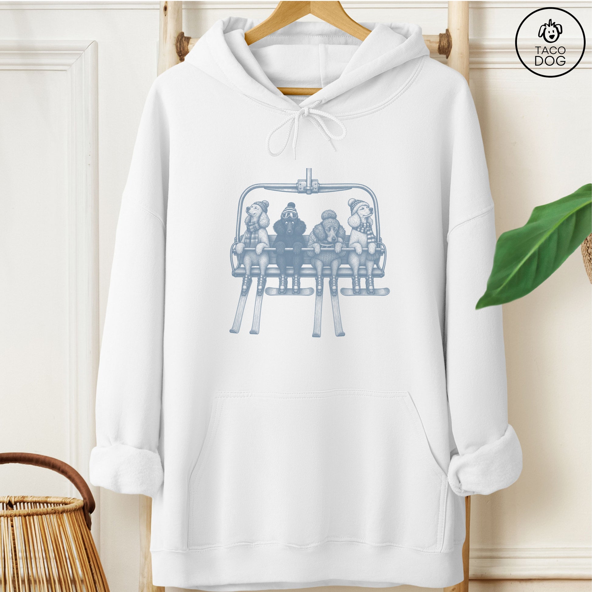 Poodle Chair Lift Hoodie White Taco-Dog