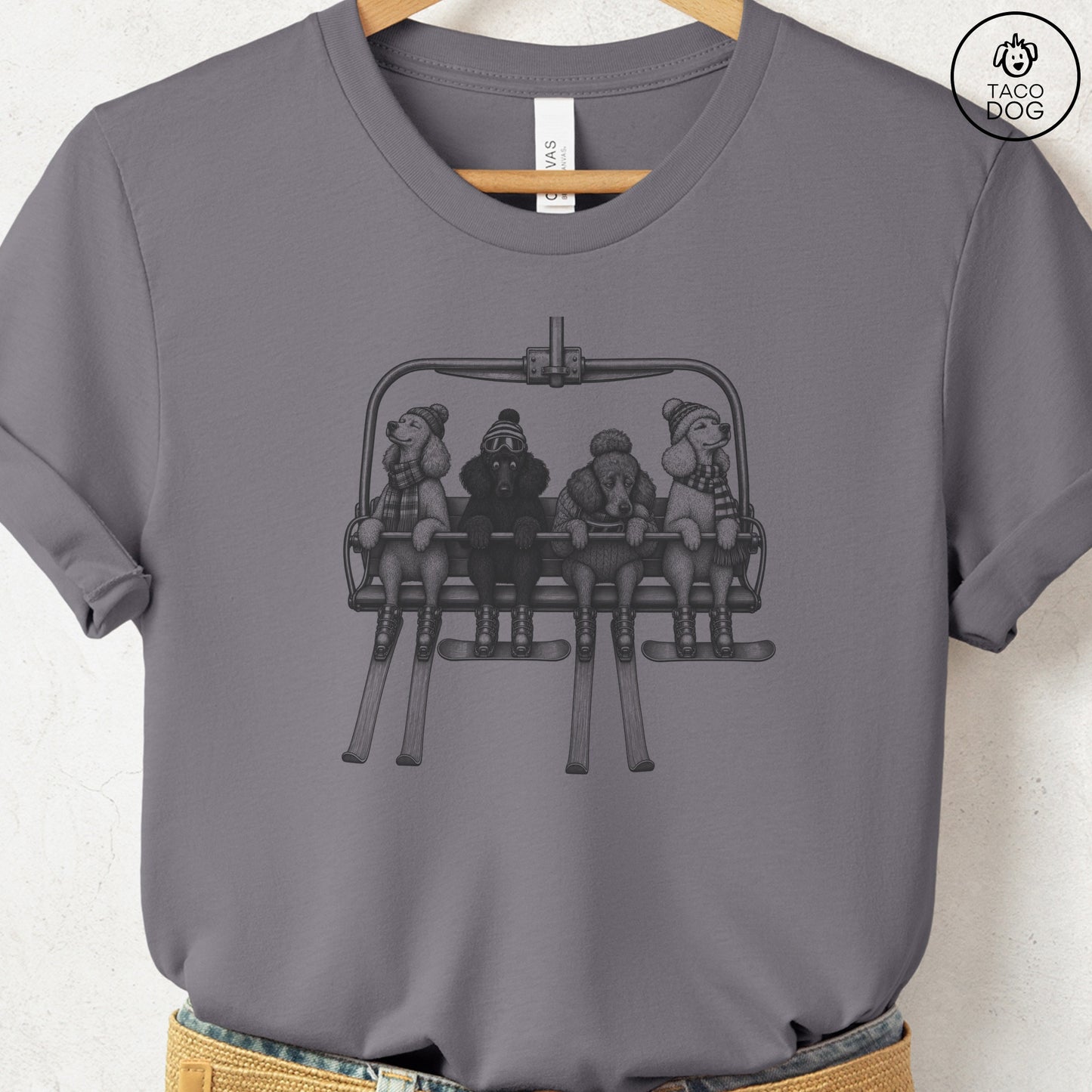 Poodle Chair Lift T-Shirt Storm Taco-Dog