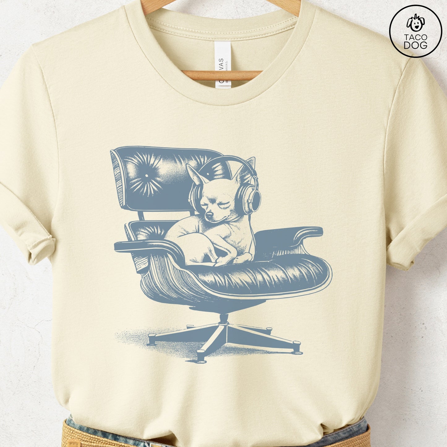 Chihuahua Eames Headphones T-Shirt Natural XS Taco-Dog