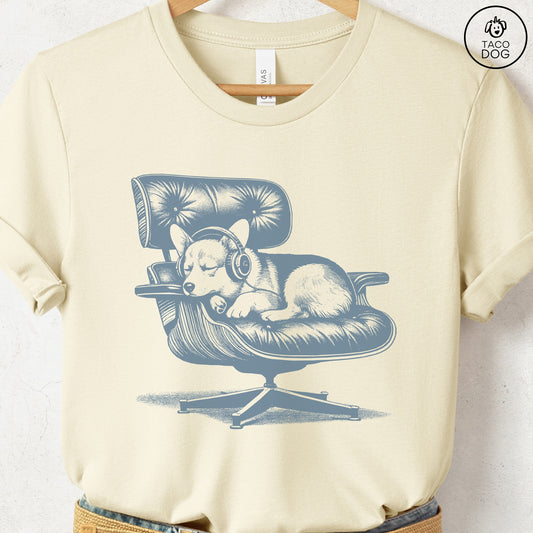 Corgi Eames Headphones T-Shirt Natural XS Taco-Dog