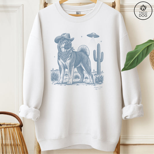 Akita Cowboy UFO Sweatshirt White Taco-Dog
