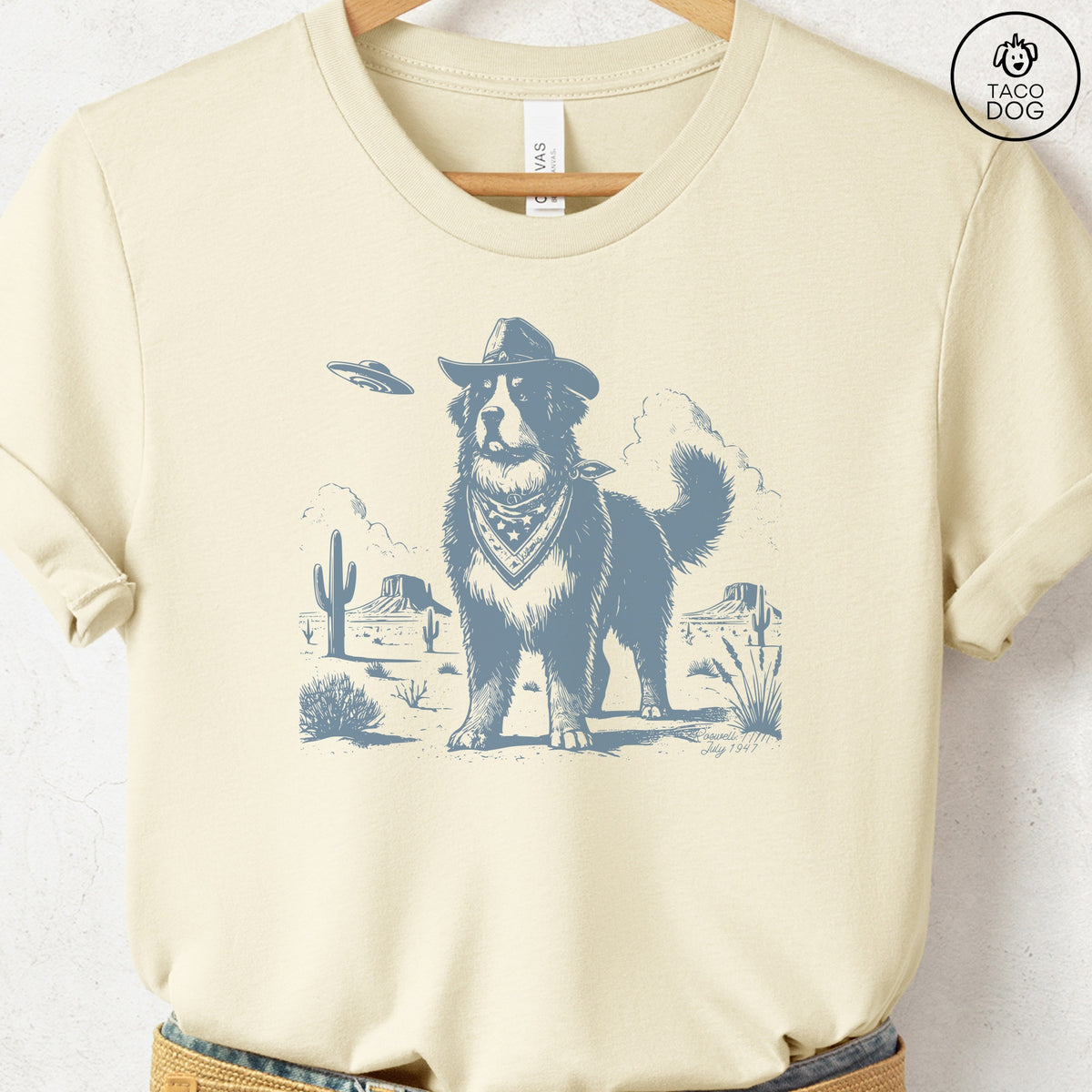 Bernese Mountain Dog Cowboy UFO T-Shirt Natural Taco-Dog