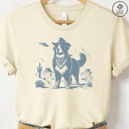 Bernese Mountain Dog Cowboy UFO T-Shirt Natural Taco-Dog