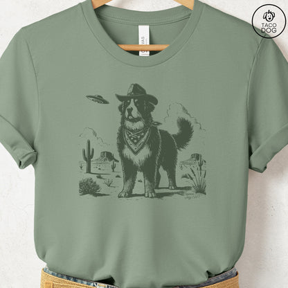 Bernese Mountain Dog Cowboy UFO T-Shirt Sage Taco-Dog