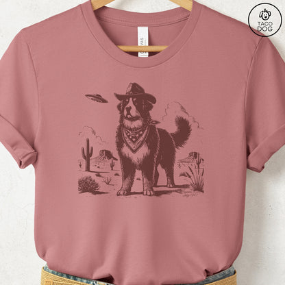 Bernese Mountain Dog Cowboy UFO T-Shirt Heather Mauve Taco-Dog