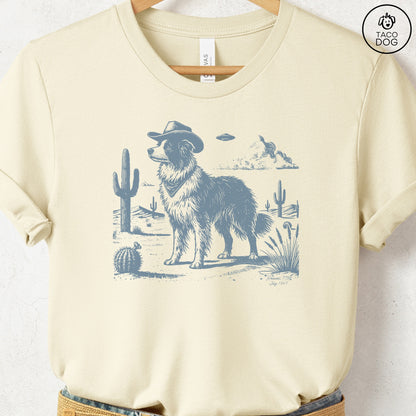 Border Collie Cowboy UFO T-Shirt Natural Taco-Dog