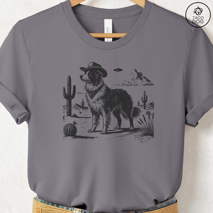 Border Collie Cowboy UFO T-Shirt Storm Taco-Dog