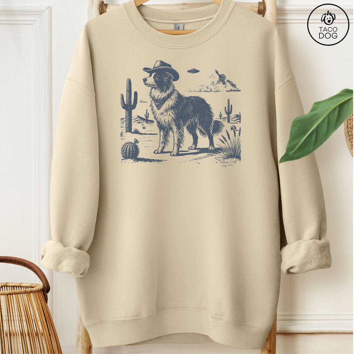 Border Collie Cowboy UFO Sweatshirt Sand Taco-Dog