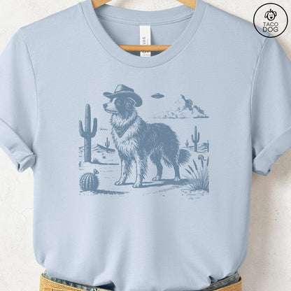 Border Collie Cowboy UFO T-Shirt Light Blue Taco-Dog