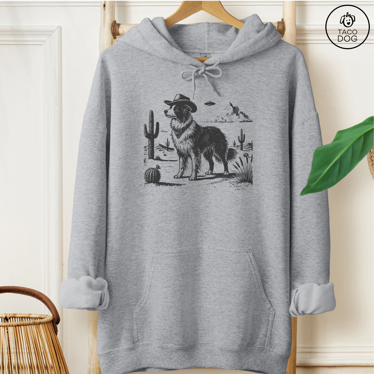 Border Collie Cowboy UFO Hoodie Graphite Heather Taco-Dog