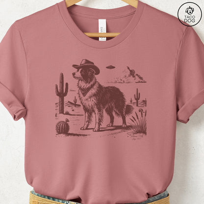 Border Collie Cowboy UFO T-Shirt Heather Mauve Taco-Dog