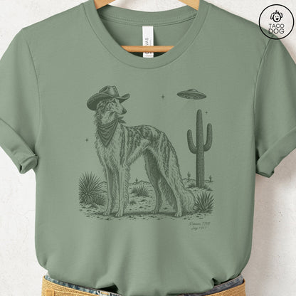 Borzoi Cowboy UFO T-Shirt Sage Taco-Dog