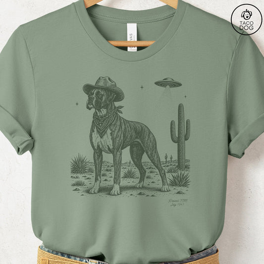 Boxer Cowboy UFO T-Shirt Sage Taco-Dog