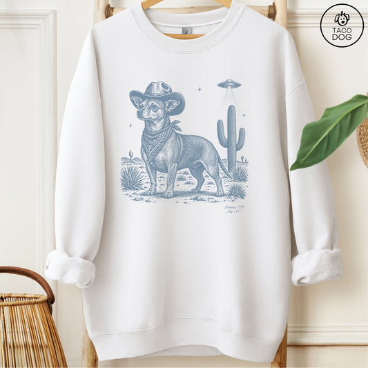 Chiweenie Cowboy UFO Sweatshirt White Taco-Dog