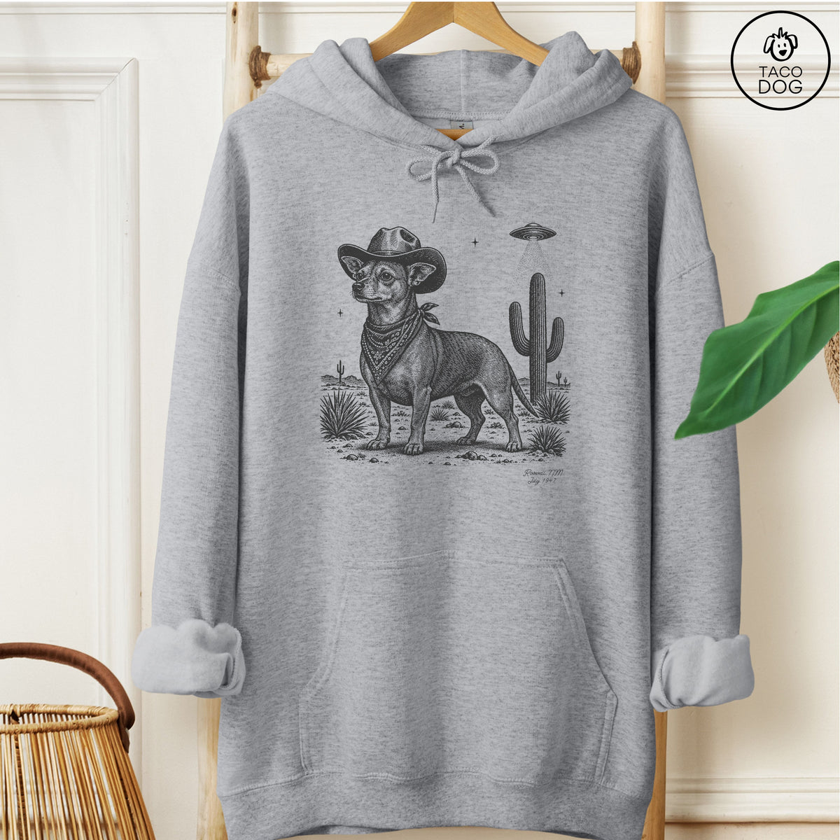 Chiweenie Cowboy UFO Hoodie Graphite Heather Taco-Dog