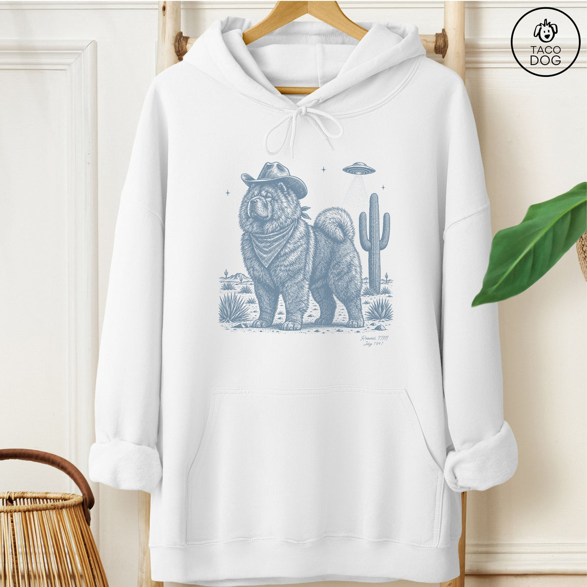 Chow Chow Cowboy UFO Hoodie White Taco-Dog