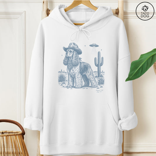 Cocker Spaniel Cowboy UFO Hoodie White Taco-Dog