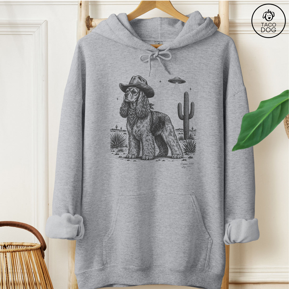 Cocker Spaniel Cowboy UFO Hoodie Graphite Heather Taco-Dog