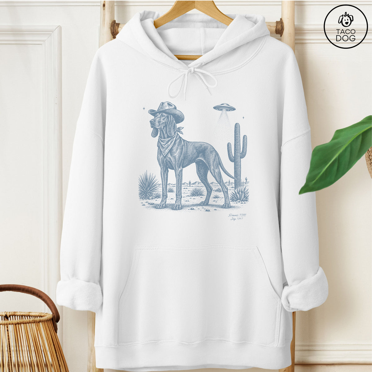 Coonhound Cowboy UFO Hoodie White Taco-Dog