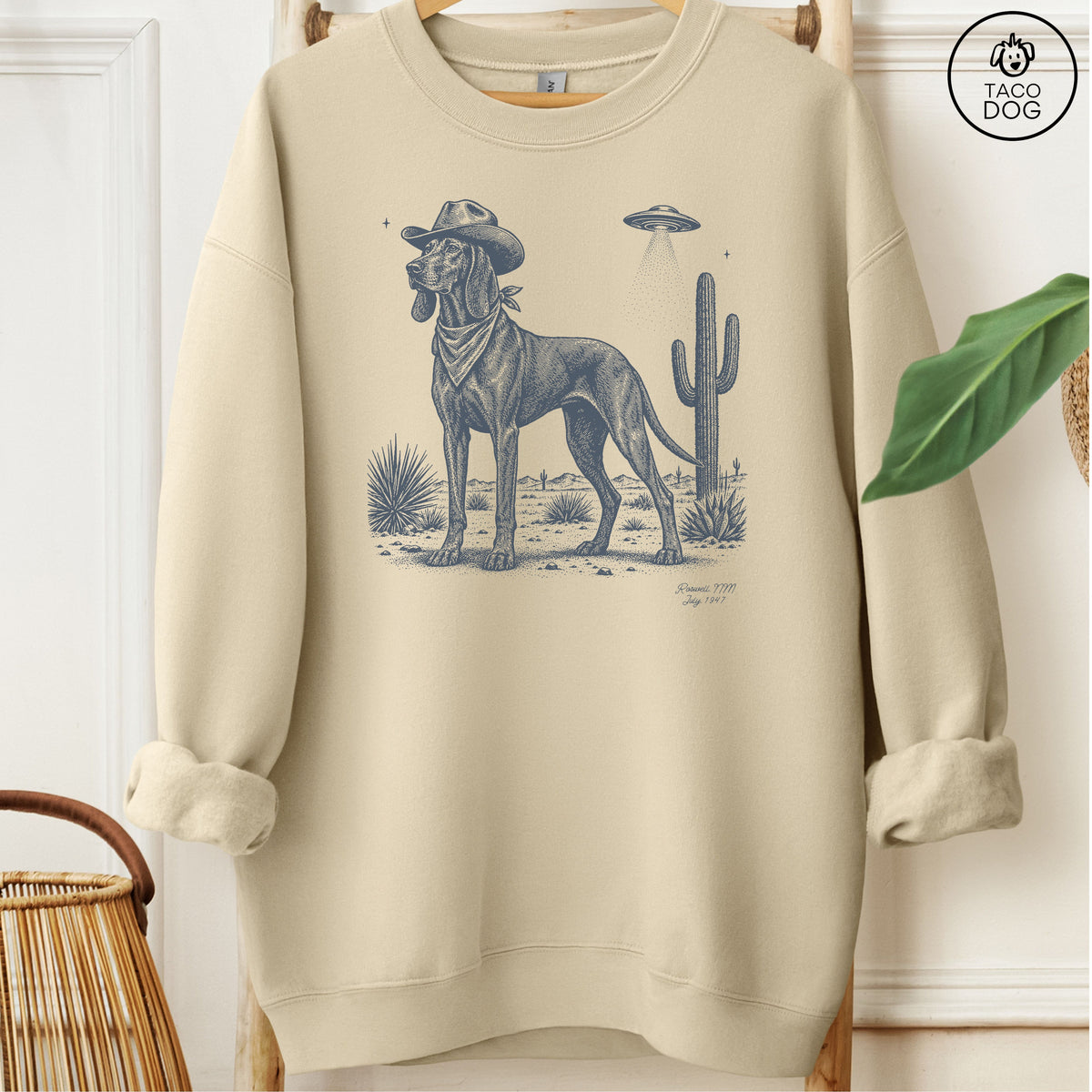 Coonhound Cowboy UFO Sweatshirt Sand Taco-Dog