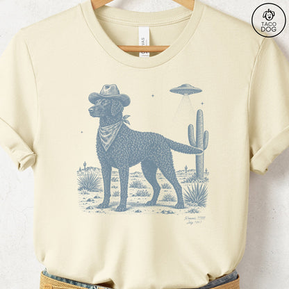 Curly-Coated Retriever Cowboy UFO T-Shirt Natural Taco-Dog