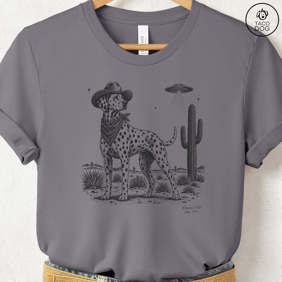 Dalmatian Cowboy UFO T-Shirt Storm Taco-Dog