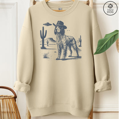 English Setter Cowboy UFO Sweatshirt Sand Taco-Dog