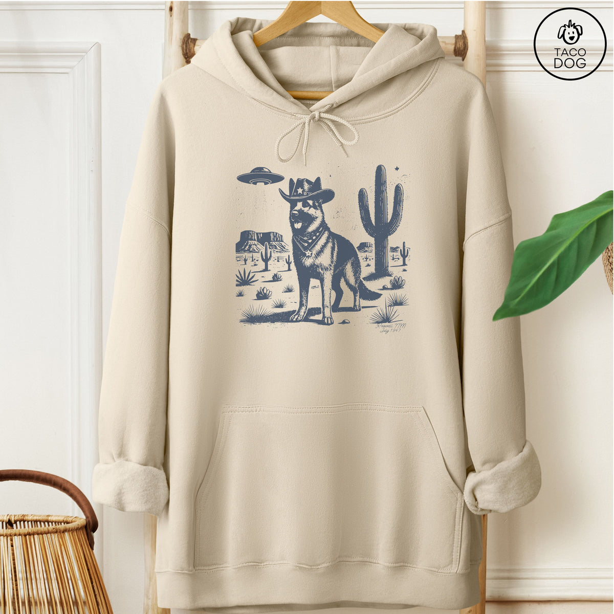 German Shepherd Cowboy UFO Hoodie Sand Taco-Dog