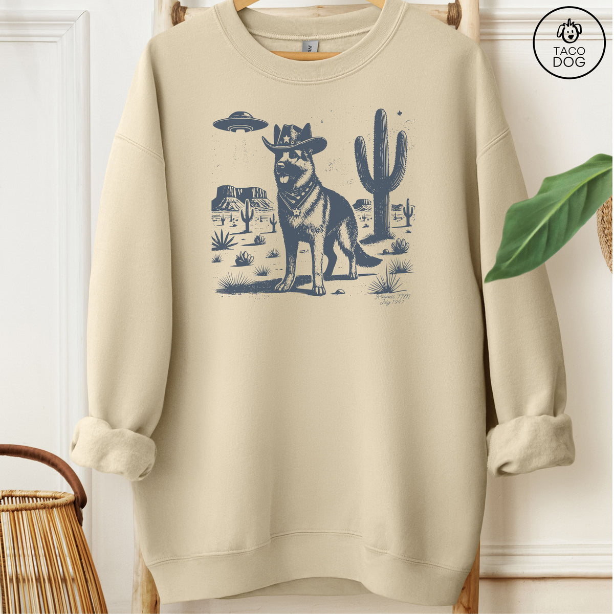 German Shepherd Cowboy UFO Sweatshirt Sand Taco-Dog