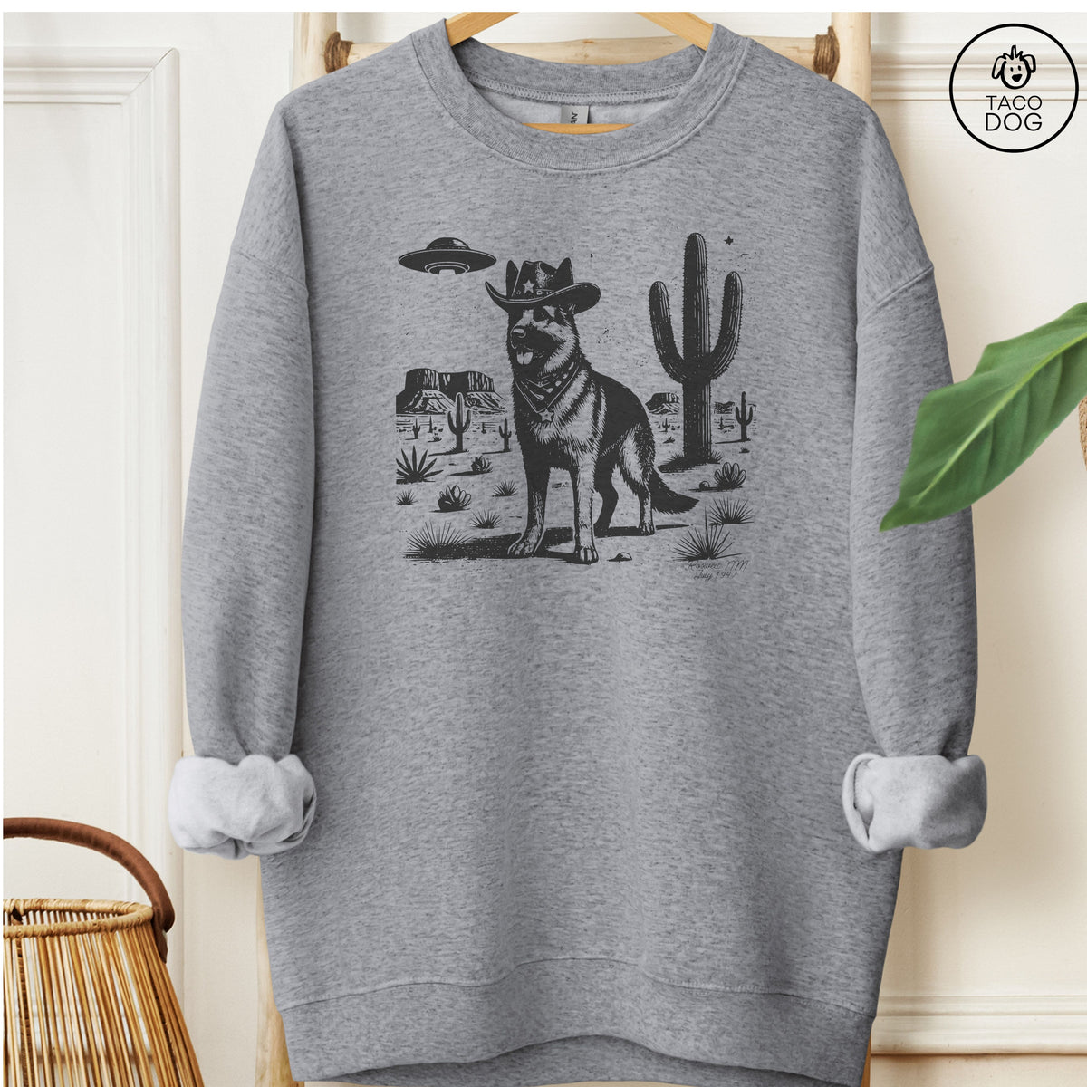 German Shepherd Cowboy UFO Sweatshirt Graphite Heather Taco-Dog
