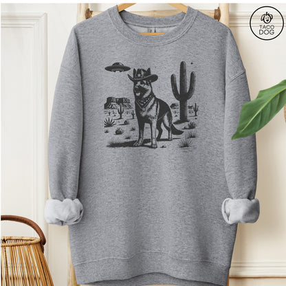 German Shepherd Cowboy UFO Sweatshirt Graphite Heather Taco-Dog