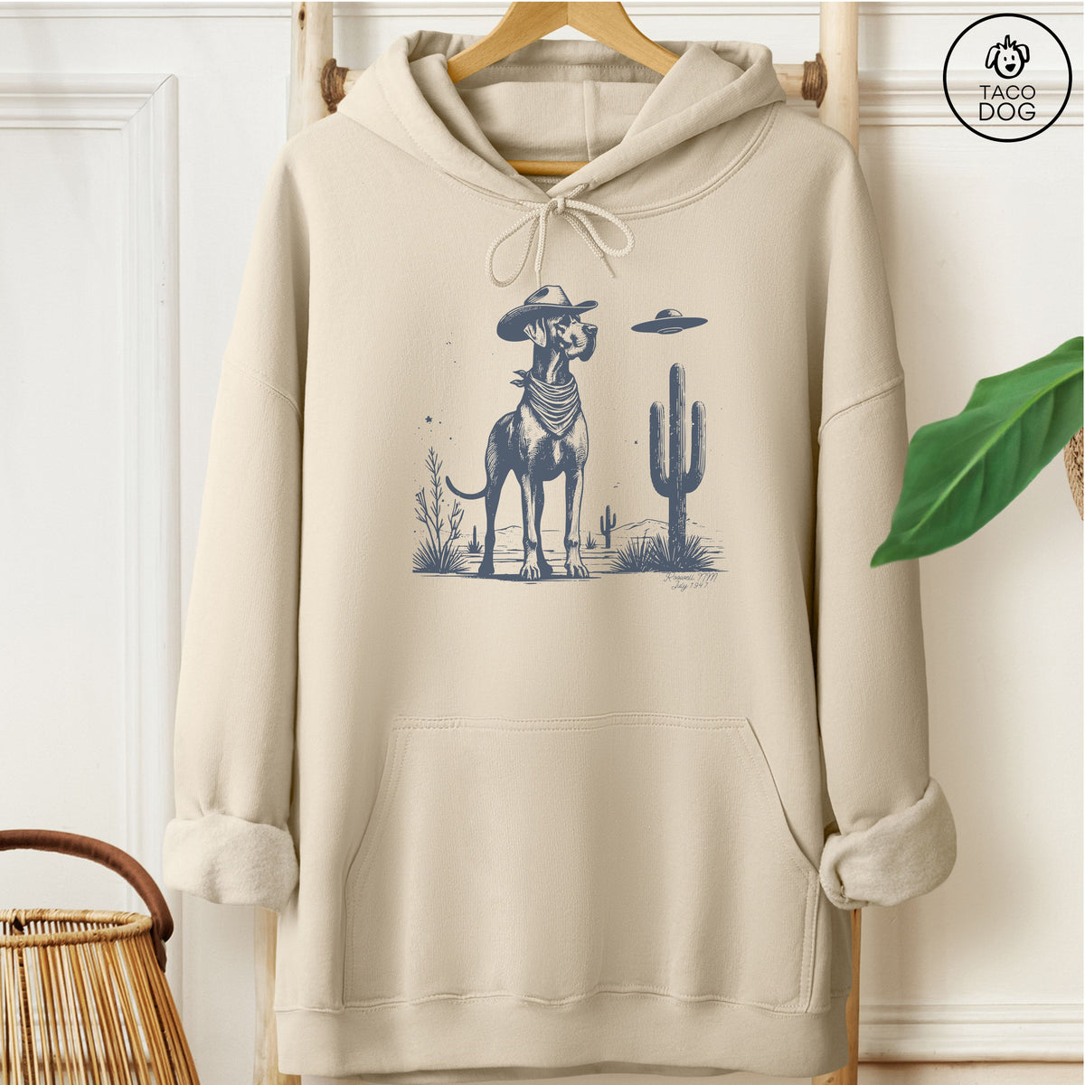 Great Dane Cowboy UFO Hoodie Sand Taco-Dog
