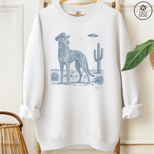Irish Wolfhound Cowboy UFO Sweatshirt White Taco-Dog