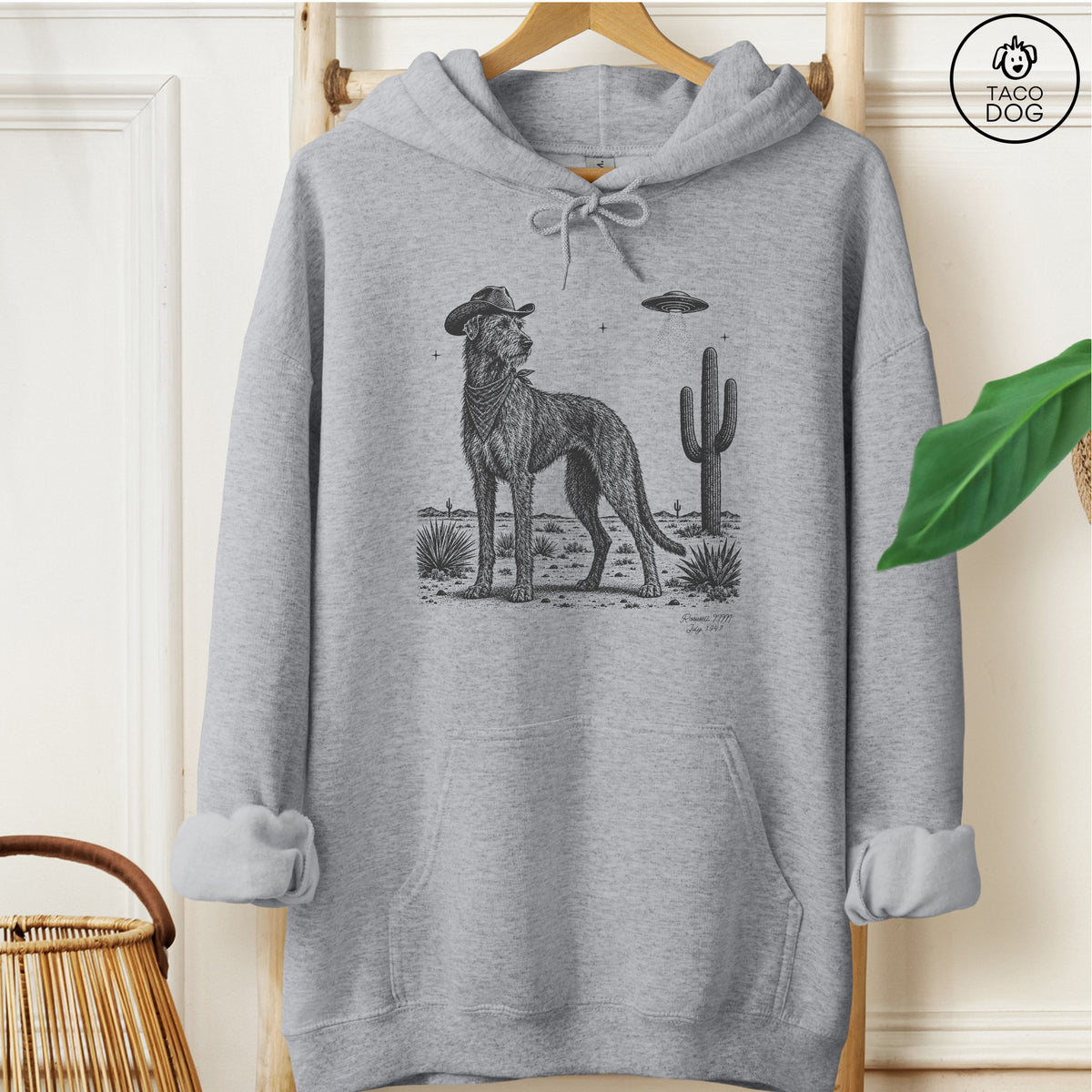 Irish Wolfhound Cowboy UFO Hoodie Graphite Heather Taco-Dog