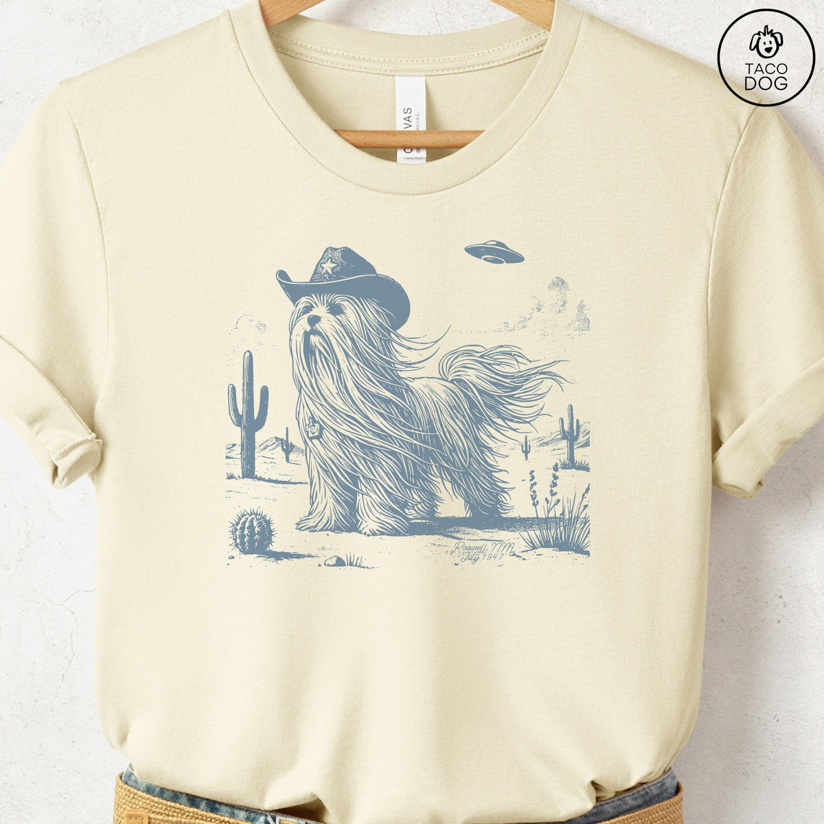 Maltese Cowboy UFO T-Shirt Natural Taco-Dog