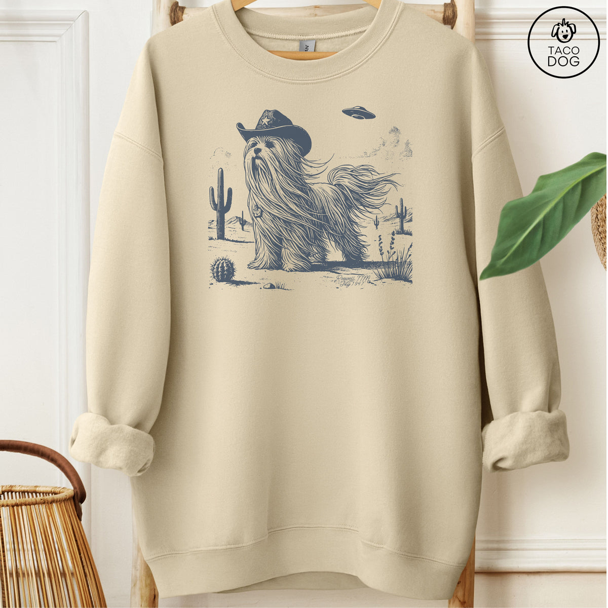 Maltese Cowboy UFO Sweatshirt Sand Taco-Dog