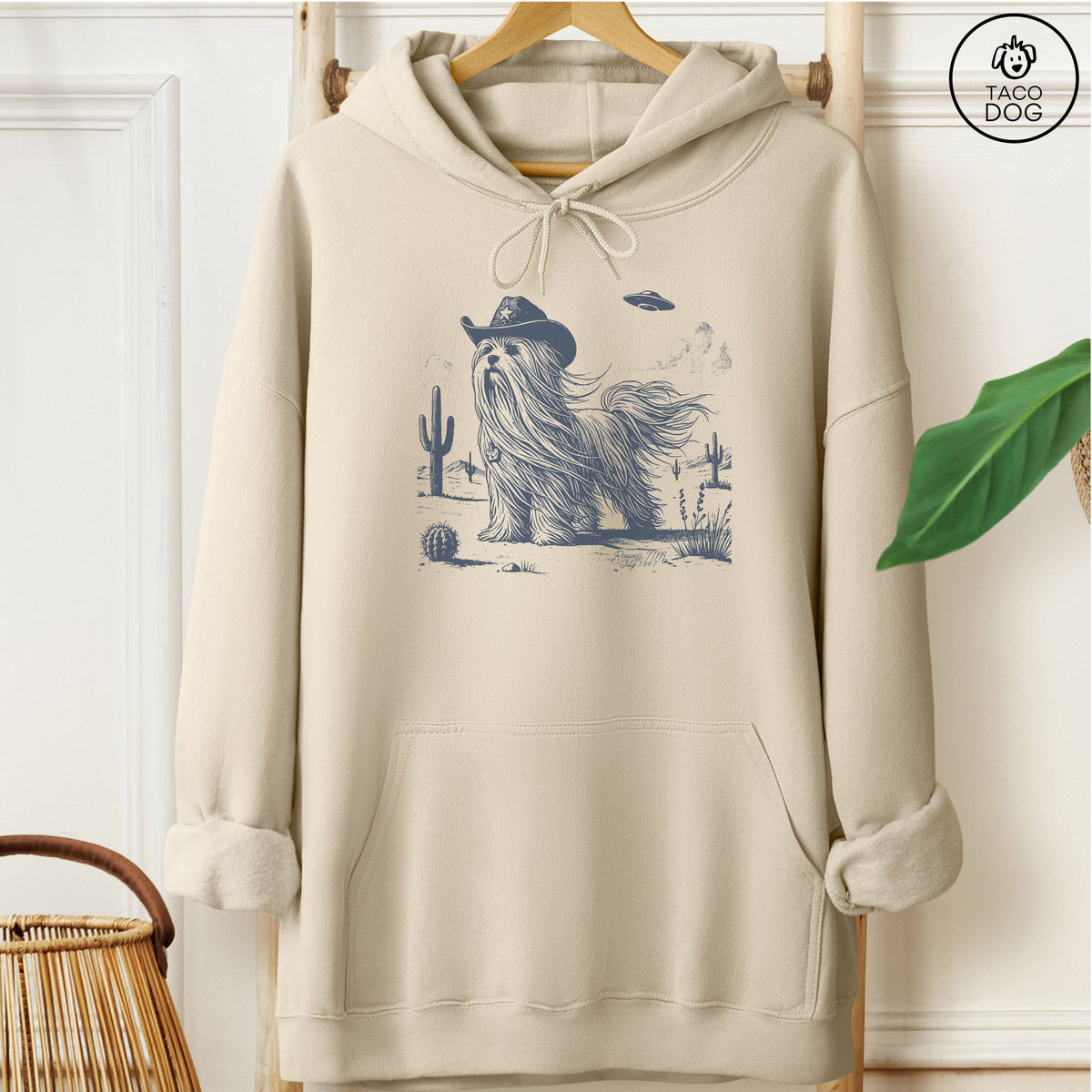 Maltese Cowboy UFO Hoodie Sand Taco-Dog